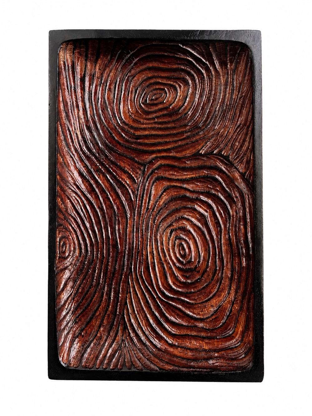 Hand Carved Philippine Wood Tray JY Abstract Tree Ring Design 18” x 11”